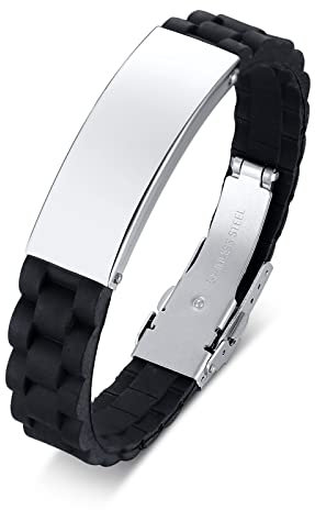 Bishilin Herren Armband Partner Magnet, Silikon Armbänder Personalisiert Schild mit Gravur Partnerarmband Männer Armband Charms 22.5 cm