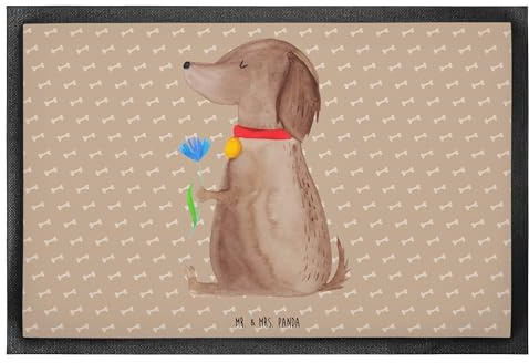 Mr. & Mrs. Panda 60 x 90 cm Fußmatte Hund Blume - Geschenk, Fußmatte Outdoor, Hundeliebe, süß, Gummimatte, Fussmatten online, Halsband,
