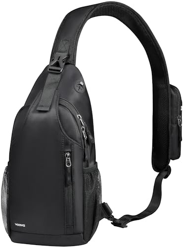 Voova Sling Bag Crossbody Backpack for Men Women, Black | Waterproof Small Chest Shoulder Cross Body Bag Travel Hiking Casual Daypack