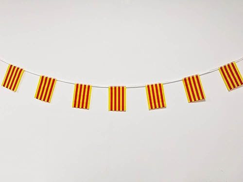 Bandera de Cataluña 40 Unidades, Guirnalda 11.4M con Banderines Nacional Europeos 14 x 21 cm