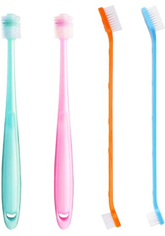 MEMOFYND 2er-Pack 360-Grad-Haustierzahnbürste aus Weichem Silikon mit 2 Doppelseitigen Borstenbürsten, für Kleine Hunde und Katzen, Zahnreinigungsset für Haustiere, Zahnpflegebürste für Haustiere