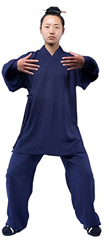 Rubruan Tai Chi Uniforme Costume - Arts Martiaux Chinois Kung Fu Wing Chun Shaolin Survêtement Unisexe Taoïste Dao Vêtements Veste Pantalon - Chanvre, bleu marine, S