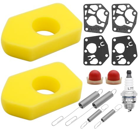 Hoypeyfiy Lawn Mower Replacement Parts Air Filters with 1 L7T Spark Plug 2 Primer Bulbs 4 Carburetor Gaskets 4 Governor Springs for 023200 L7T 495770 795083 5083k Engines