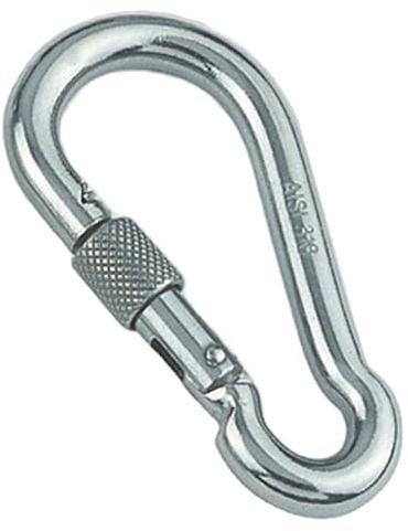 Karabinerhaken mit Sicherheitsmutter 2 Stück Feuerwehrkarabiner, Schraubkarabiner aus Edelstahl A4 - AISI 316 - rostfrei