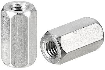 sourcing map 5 Stück Langen Sechskantmuttern M4 x 0.7 Abstand 12mm Länge Kupplung Muttern 304 Edelstahl Metrisch Sechskant Stab Kupplung Muttern