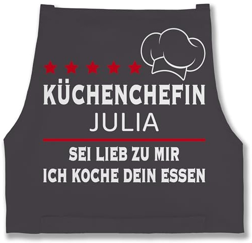 Geschenk mit Namen personalisiert by Shirtracer - Schürze - Kochschürze Damen Frauen - Küchenchefin mit Name | Sei lieb zu mir ich koche dein Essen | Chefköchin