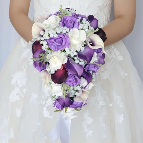 Hochzeits-Brautsträuße, Künstliche Brautsträuße Mit Blumensträußen, Handgefertigte Romantische Lila Hochzeitsstrauß-Blumen Für Die Hochzeitszeremonie, Die Einen Blumenstrauß In Der Kirche Werfen