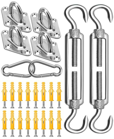 Rumicet Sonnensegel Befestigung Set, Befestigungsset mit M6 Sonnensegel Spanner Spannschloss Haken, Spannsystem Edelstahl Seilspanner Zubehör-Set Rostschutz 24 Stück
