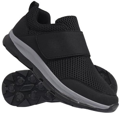 AZMAHT Pantofole Leggere con Strappo Scarpe Diabetiche per Uomo Scarpe Ortopediche Slip-on Chiusura Regolabile Scarpe da Passeggio con Sostegno dell'Arco Plantare Terapeutico,Nero,45/275mm