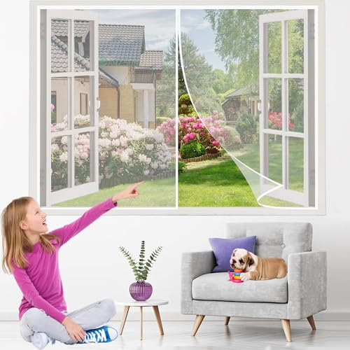 Magnetic Fly Screen Door Mesh Fly Curtain 300x260cm White for French Door Patio Living Room Fly Door Screen Washable Mesh Seal Automatically Anti Mosquito Let Fresh Air in