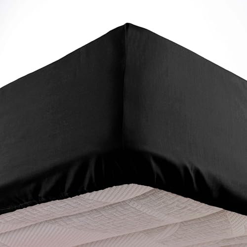 douceur d'intérieur Oscar - Sábana Bajera (90 x 190 cm) Negro, Microfibra, Lisa