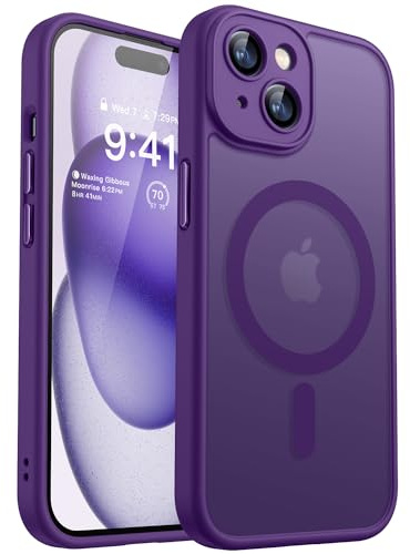 CANSHN Cover Magnetica per iPhone 15, Compatibile con MagSafe, [Protezione Completa Della Fotocamera], Custodia Traslucida Opaca Protettiva Sottile Antiurto 6,1 Pollici - Viola Profondo