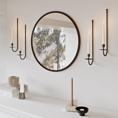 Metal Wall Candle Sconce Holder Set of 4 Wall Mount Candle Holder Pillar Holder Black Modern Wall Candle Sconces Hanging for Living Room Farmhouse Fireplace Wedding