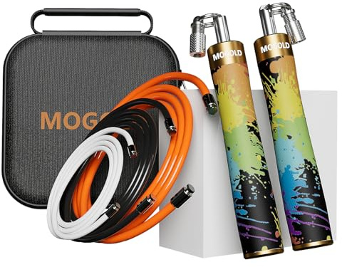 MOGOLD Profi Gewichtsspringseil Erwachsene – Verstellbares Fitnessseil mit 3 Seilen (1/5LB,1/4LB,1/2LB), Ledergriffen & Gewichtssteigerung für Fettverbrennung, Home-Gym, Boxtraining