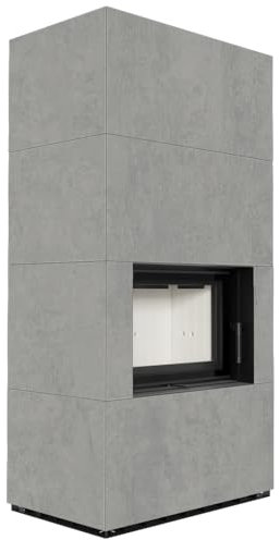 KRATKI Kaminbausatz FLOKI BOX 8 kW Ø 160 Quarzsinter CEMENTO GRIGIO BOCCIARDATA mit Türfeder