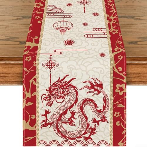 Chemin de table chinois pour le dragon du zodiaque Happy New An, et décoration d'intérieur colorée (chemin de table B)