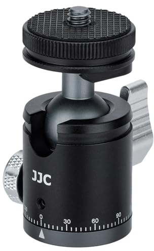 JJC Mini Kugelkopf Adapter - 1/10.2 cm-20 Schraube + Cold Shoe Install Support, 360° Stativkopf & Verstellbare Basis für Kamera Stative Einbeinstative Webcams Light Mic, Max Belastung 5kg