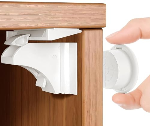 Child Safety Cupboard Locks (12 Locks + 2 Keys), Magnetic Cupboard Door Lock for Child, Baby Safety Locks for Drawer wardrobe, Childproof Cupboard Lock for Children (White)
