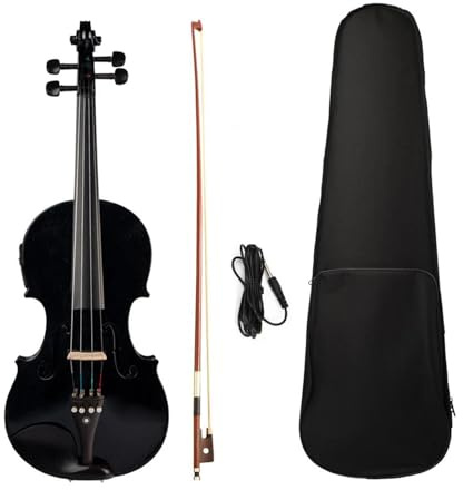Violine 4/4 Größe Akustik-Elektro-Violine Geige Brasilholz Bogen Audiokabel Brücke Violine Tragetasche(Black Color)