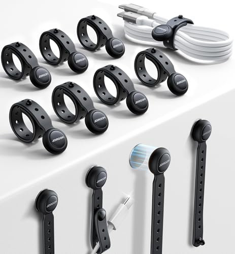 JOYROOM 12 pezzi Magnetiche Silicone Fascette, [2025 Nuovo] Multifunzionale Organizer Cavi, Supporto Porta Cavi Fascette Riutilizzabili per Ufficio, Cable ties per Casa e Viaggi (Nero)