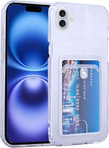 AMPLE Case for iPhone 16, Liquid Silicon Back Card Holder Phone Case, Ultra Slim Soft TPU Shockproof Case with Card Slot, Card Holder Sleeve, Wallet Card for iPhone 16 (Clear)