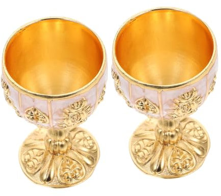 QWFVHJ Gobelet De Communion, Gobelet De Calice Vintage, 2 Pièces Tasses De Communion En Verre À Vin Haut De Gamme Européen Tasses Vintage Gravure Vintage Tasse À Liqueur De Vin Élégante(Gold)
