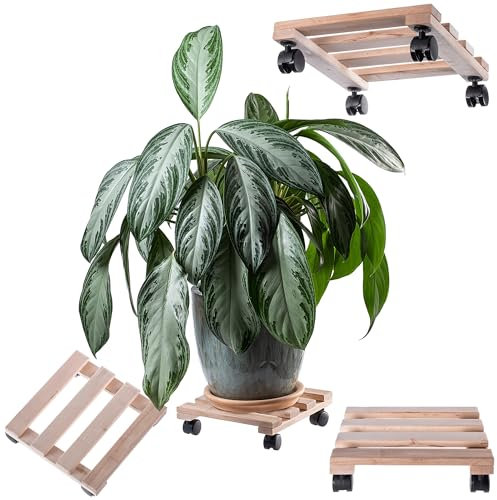 KADAX Pflanzenroller mit drehbaren Rollen, 30 cm, Blumenroller für den flexiblen Transport von Pflanzen und Blumentöpfen, Rollbrett aus Holz (Eckig, 1 Stück)