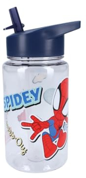 My sweety pop - Bottiglia d'acqua trasparente in plastica per ragazzi con Spiderman - Per bambini - Asilo, scuola materna, scuola, vacanza, pasto - 12 cm - 450 ml - Idratazione - Idea regalo