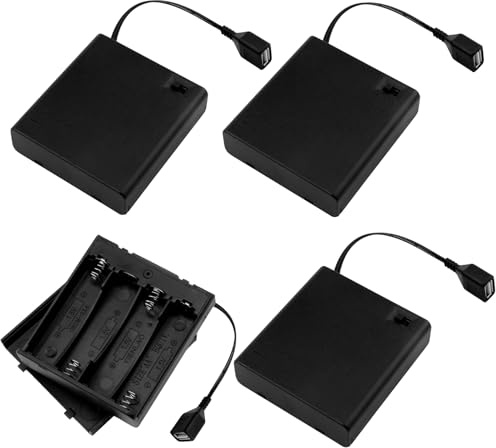 4 st AA batterihållare med USB-anslutning och strömbrytare, AA batterihållare USB-strömbrytare, 6 V plast batterihållarhölje 4 x 1,5 V AA batterilåda för på/av-brytare för RC-bil
