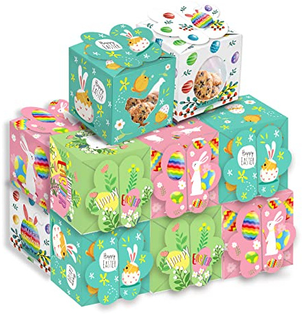 Easter Boxes - 12pcs Easter Treat Boxes,Happy Easter Gift Boxes Easter Sweet Boxes Easter Party Boxes for Easter Egg Hunts and Picnics Gift Paper Box Party Favours Goodies and Easter Boxes Empty