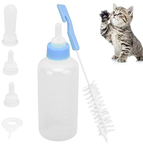 OKJHFD Pet Feeding Bottle Kit,Kitten Bottle Feeder with Replacement Nipples and Cleaning Brushes for Newborn Kittens Puppies Rabbits Small Animals (Blue)