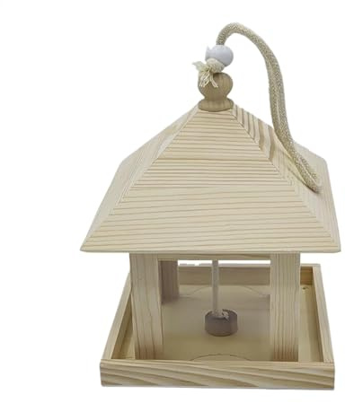 Vogelfutterstation aus Holz zum Aufhängen, geräumiger Vogelsamenspender, Vogelhaus im Landhausstil, langlebig und, wetterbeständig, für den Außenbereich, Dekoration für Balkon, Dekoration für