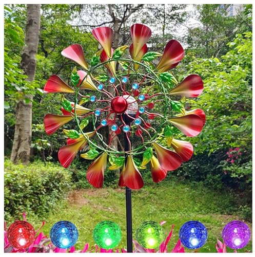 Moulin à vent solaire de 210,8 cm - Couleur de la lumière LED changeante - Boule en verre à énergie solaire