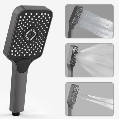 HONBOO Pommeau de Douche Economie Deau, Pommeau de Douche Haute Pression, Douchette anti Calcaire avec 3 Modes de Jet, Grande Douchettes de Salle de Bain, Gris