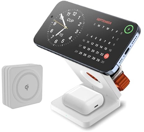 Wireless Charger 3 in 1 Charging Station Foldable Apple Multi Charger Stand Fast 15W iPhone Magnetic Charging Dock Portable Travel Adapter for iPhone Air/17/16/15/14/13/12, AirPods Pro 3 2 iWatch