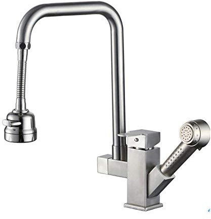 Küchenarmaturen mit Pull-Down-Sprüher. Drehbarer, gebürsteter Küchen-Universal-Wasserhahn, heißer und kalter ausziehbarer Spritzpistolen-Wasserhahn