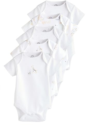 NEXT Nyfödda unisex 5-pack kortärmade babybodys med djurmönster Vit 50
