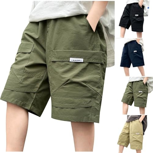 Boys Cargo Shorts Clearance Kids Elastic Waist Sweatpants with Pockets Summer Lightweight Baggy Trousers Casual Pull-On Jogger Shorts Comfy Athletic Beach Short Pants for Teenage Age 5-16 Years Black