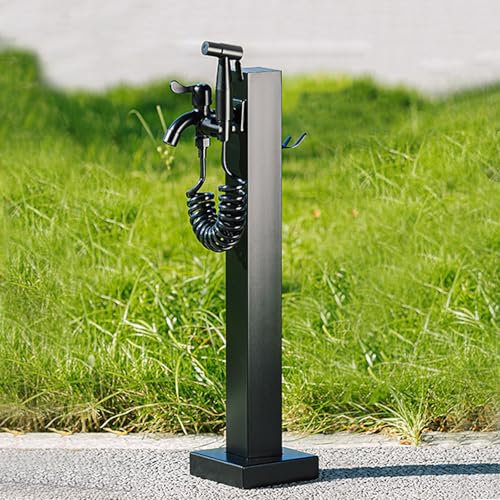 Colonne d'eau de Jardin Robinets d'eau Extérieurs, Support de Tuyau de Robinet de Robinet Debout, Fontaine Exterieure de Jardin, pour l'arrosage/Irrigation/Lavage(Black,60*6cm/23.6*2.4in)