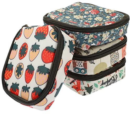 WRITWAA Lot de 4 Pochettes de Rangement Zippées en Coton pour Serviettes Hygiéniques et Petits Objets, Compactes et Colorées, pour Usage Intérieur et Shopping