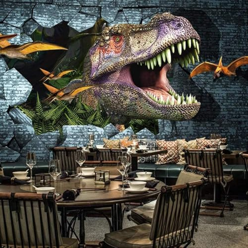 Abstrakte Retro Vintage Kubische Dinosaurier Tier Zerbrochene Wand 3D Tapeten Tapete Luxus Home Esszimmer Fototapete Effekt Wohnzimmer Schlafzimmer Kinderzimmer-430cm×300cm