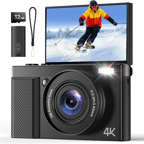Appareil Photo Numérique 4K 64MP Digital: Appareil Photo Enfant Noire pour Vlog - Zoom Numérique 16x Écran 3 Rotatif à 180° - Idéal pour Les Kids Les Adolescents Les débutants et Les Adultes
