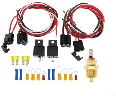 Kit relè doppio ventilatore elettrico, 40 A con interruttore sensore di temperatura, regolatore di raffreddamento del radiatore impermeabile, termostato 185/185 °F 12 V