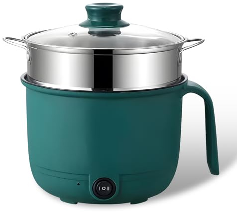 Casseruola elettrica da 1,3 litri con piroscafo in acciaio inox antiaderente per zuppa/ramen/pasta/farina d'avena/uovo, 600 W, 220 V, verde