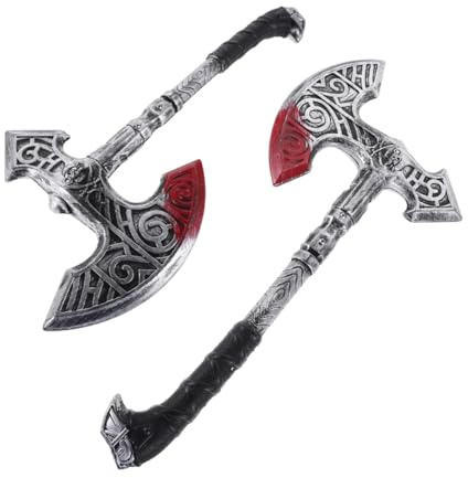 UKCOCO 2 pezzi Asce Viking in Plastica per Costume Halloween Prop per Cosplay Medievale e Preistorico Accessori Leggeri e Resistenti per Feste e Recite