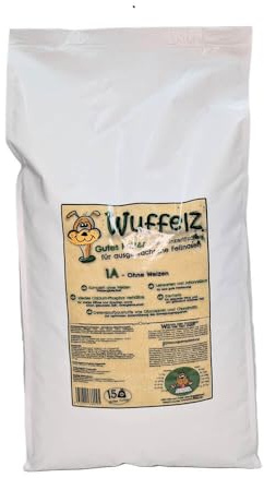 Wuffelz Hundefutter 1A ohne Weizen, 15kg, Weizenfreie Vollnahrung für ausgewachsene Hunde auf Geflügelbasis mit Bierhefe, Leinsamen, Johannisbrot sowie Glucosamin und Chondroitin