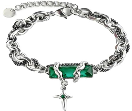 CCAIPU Black Diamond Star Bracelet for Men Women, Titanium Steel Chain Bracelets, Silver Cuban Link Chain Bracelet Gothic Jewelry Accessories