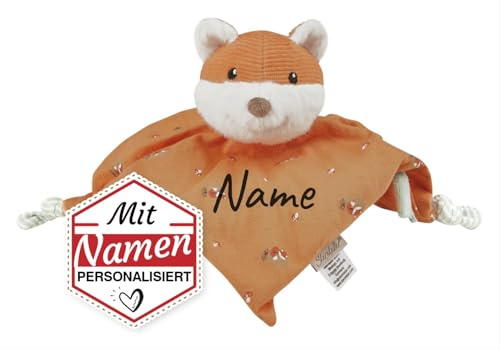 Sterntaler Personalisierte Geschenke Baby, Schmusetuch mit Namen Bestickt - Fuchs Filou, Schnuffeltuch Tröster mit Rassel, 22x7x6 cm, Maschinenwäsche
