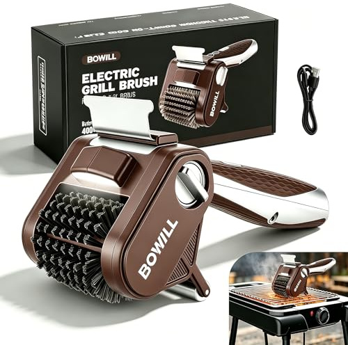 Cepillo Eléctrico para Barbacoa con Luz LED – Cepillo Barbacoa Inalámbrico 4000mAh, 450 RPM, Autonomía 3-4 Horas, Cabezal Extraíble Lavable, USB-C, para Parrillas, Hierro Fundido y Plancha
