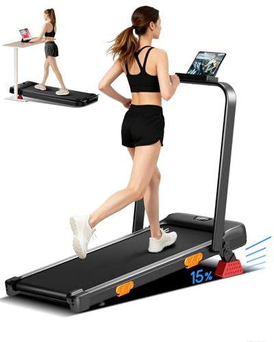 Walking Pad with Incline 15%, Under Desk Treadmill with Handle, 2.5HP Walking Treadmill for Home,136KG Capacity 8 Shock Absorbing Cushions 7 Layer Running Belt Walking Pad Foldable
